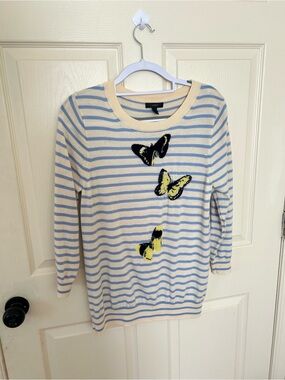 J. Crew 100% Merino Wool Butterfly Sweater Size Large Striped Crewneck